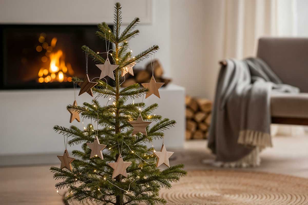 Albero minimal con decorazioni in legno