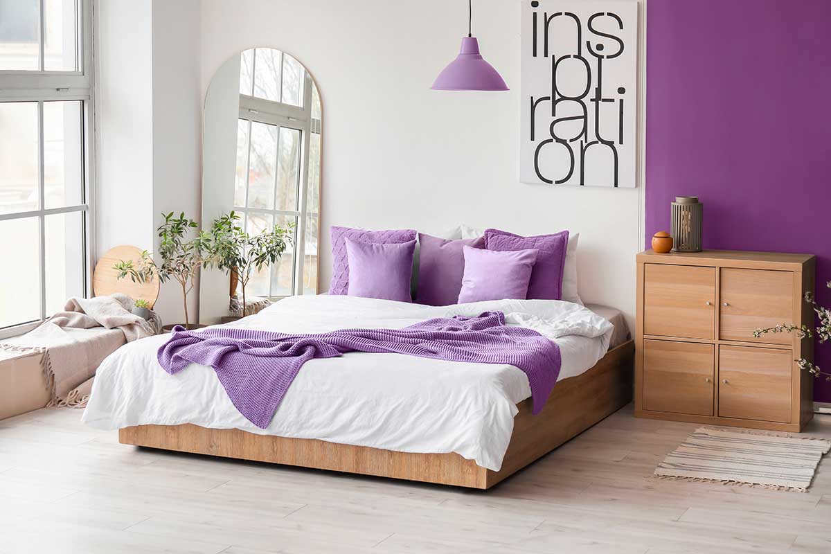 camera da letto rilassante color lavanda