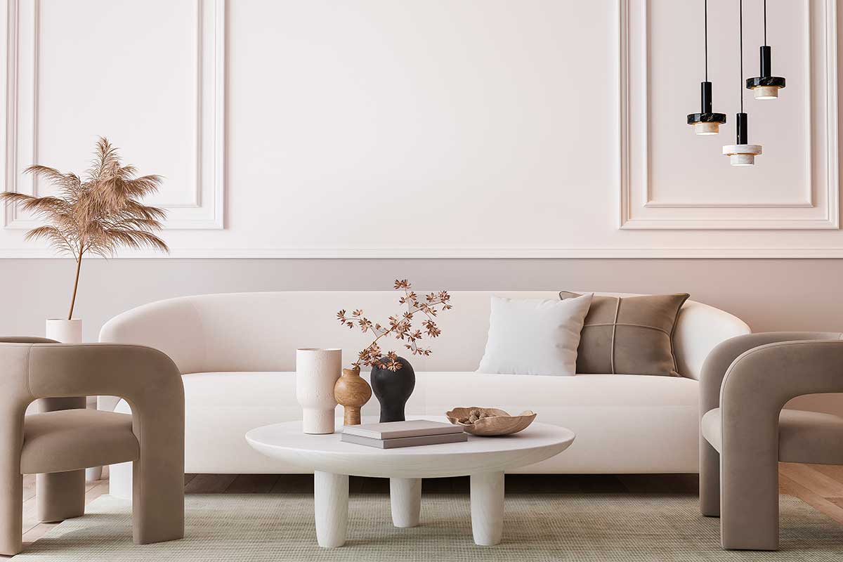 soggiorno minimal ocra e sabbia